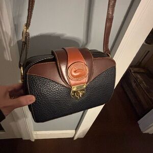 Classic Vintage Brown and Navy Leather Crossbody Bag